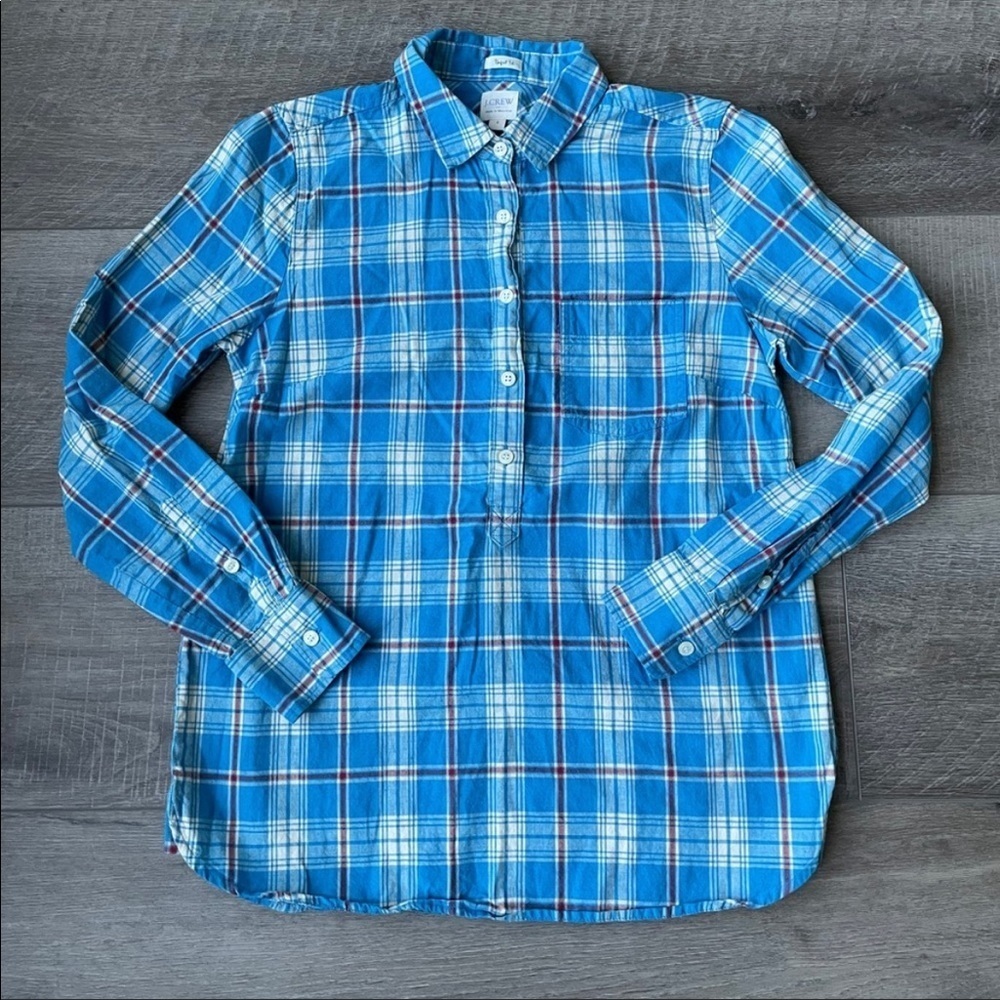 J. Crew Factory Perfect Fit Plaid Popover in Blue Size Small